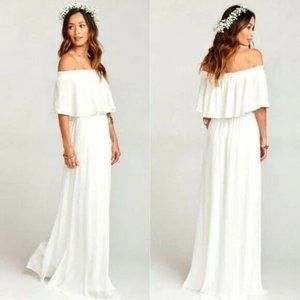 SHOW ME YOUR MUMU Hacienda Maxi Dress Womens Sz Large Ivory Off the Shoulder NWT